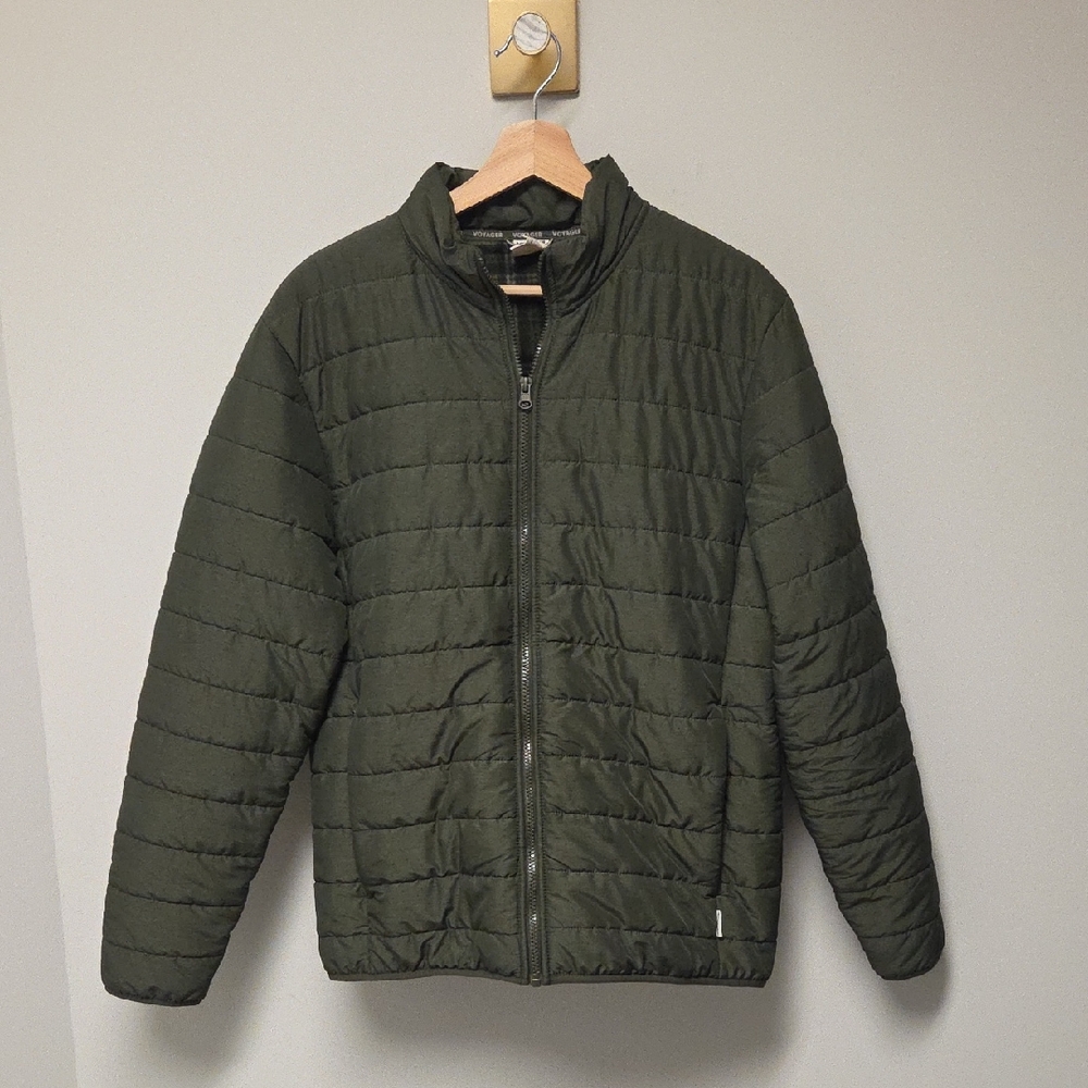 Voyager Men's Quilted Puffer Coat, Fleece Interior, Green, Medium